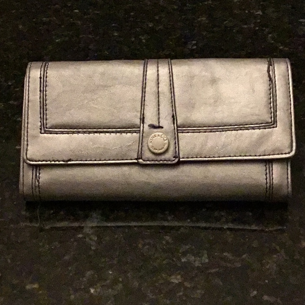 Nine & Co. pewter faux leather wallet